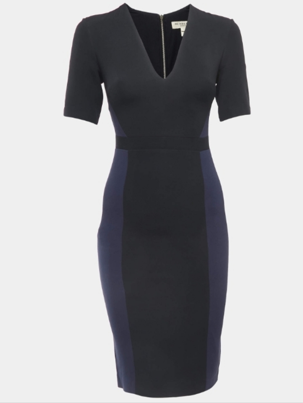 Burberry Black/Navy Blue Crepe V-Neck Short Sleeve Sheath Dress Size 10